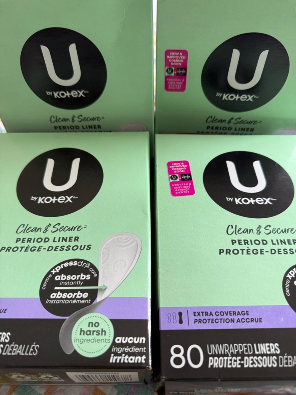 U by Kotex Clean & Secure Period Liners - 4 boxes-320 total